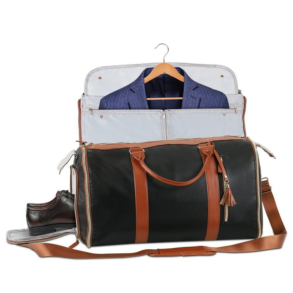 Convertible Travel Garment Bag, Overnight Bag Waterproof Leather Carry-on Garment Duffel Bag for Men Women - 2 in1 Hanging Suitcase Suit Business Travel Bag