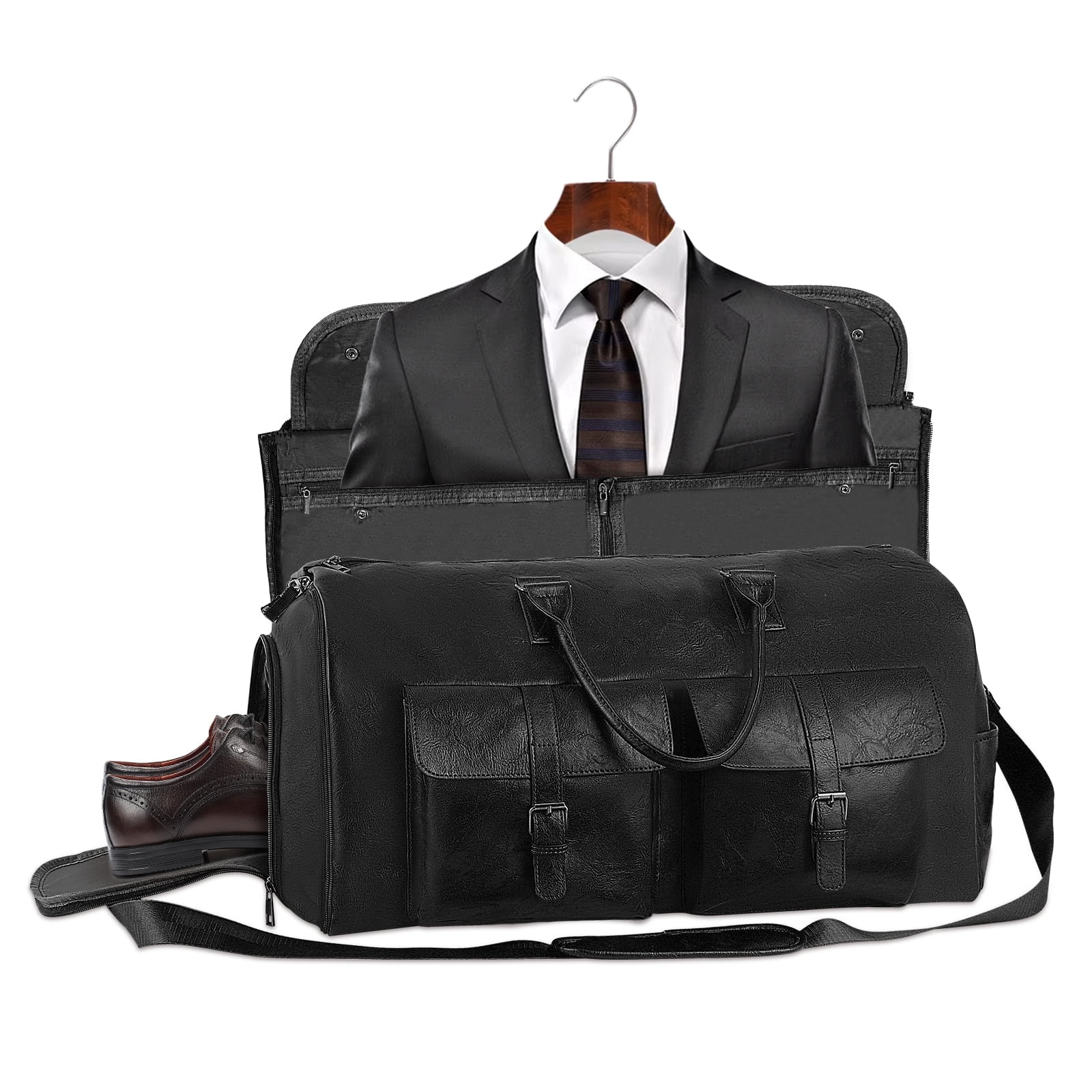 Convertible Travel Garment Bag, Overnight Waterproof Leather Carry-on Duffel Bag for Men Women 2 in1 Hanging Business Suitcase