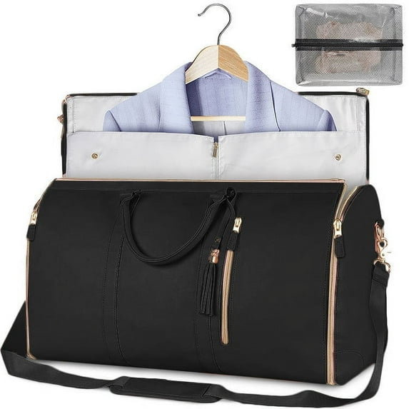Convertible Travel Garment Bag, Overnight Bag Waterproof Leather Carry-on Garment Duffel Bag for Men Women - 2 in1 Hanging Suitcase Suit Business Travel Bag
