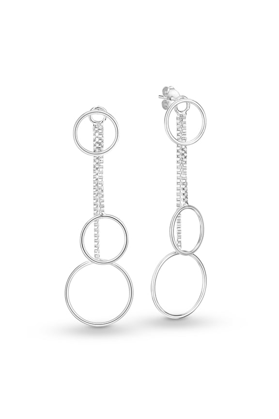 Convertible Trio of Circles Front Back Sterling Silver Dangle Chain Earrings
