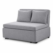 Convertible Twin Size Pull Out Sofa Bed Sleeper Chair with Linen Upholstery, 2-in-1 Couch Turns into Twin Bed with Pillows, Light Grey, 40 Inch Wide for Small Space Apartment Loft