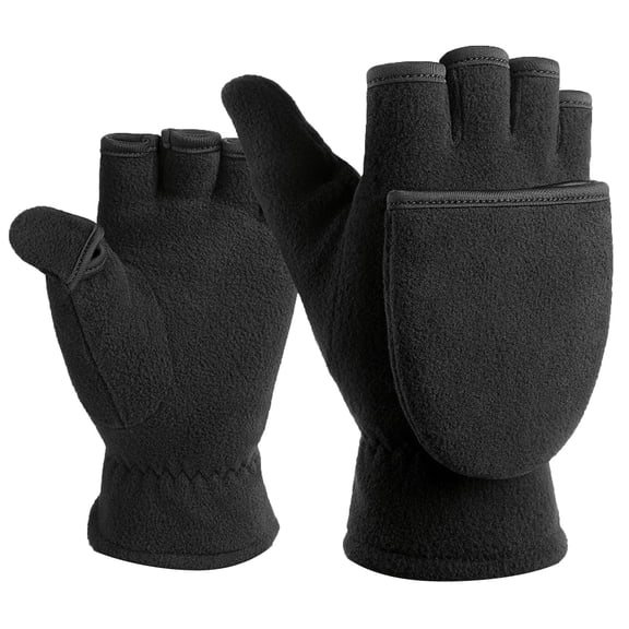 Convertible Winter Gloves for Adults Windproof Polar Flip Top Fingerless Mittens with Protective Cover Size:L