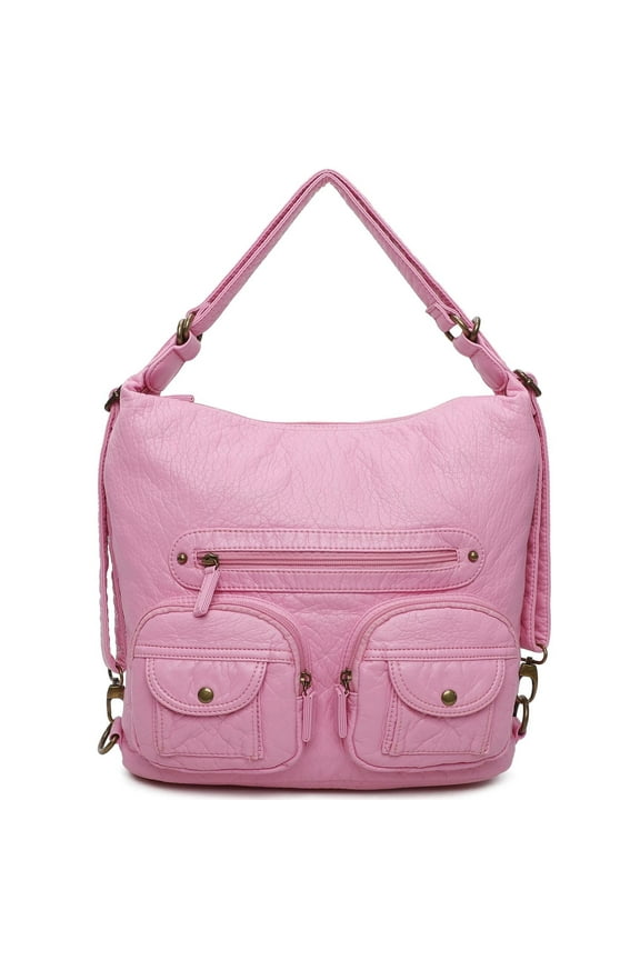 Convertible Womens Multi Functional Crossbody Backpack Bag by Ampere Creations - Bubble Gum Pink
