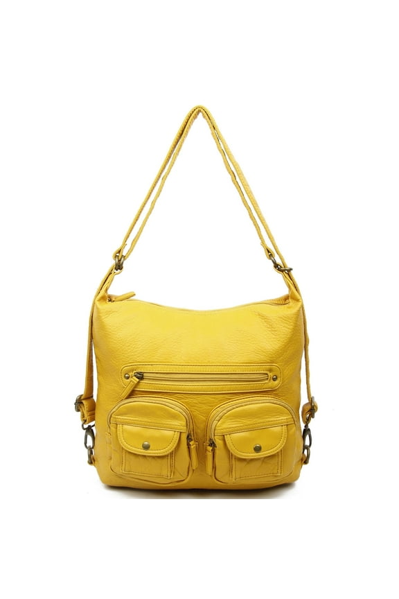 Convertible Womens Multi Functional Crossbody Backpack Bag by Ampere Creations - Mustard