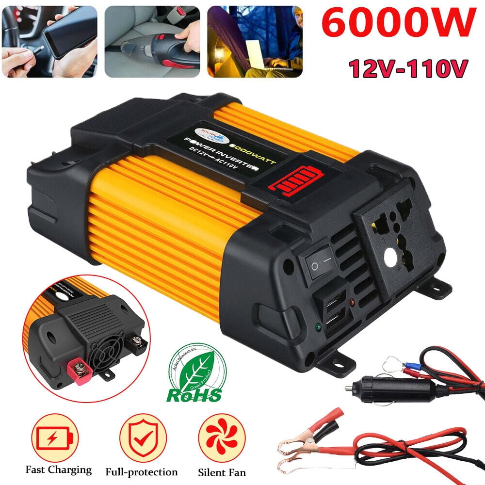 Convertidor De Corriente 6000W Para Autos Carros DC 12V a 110V AC Inversor