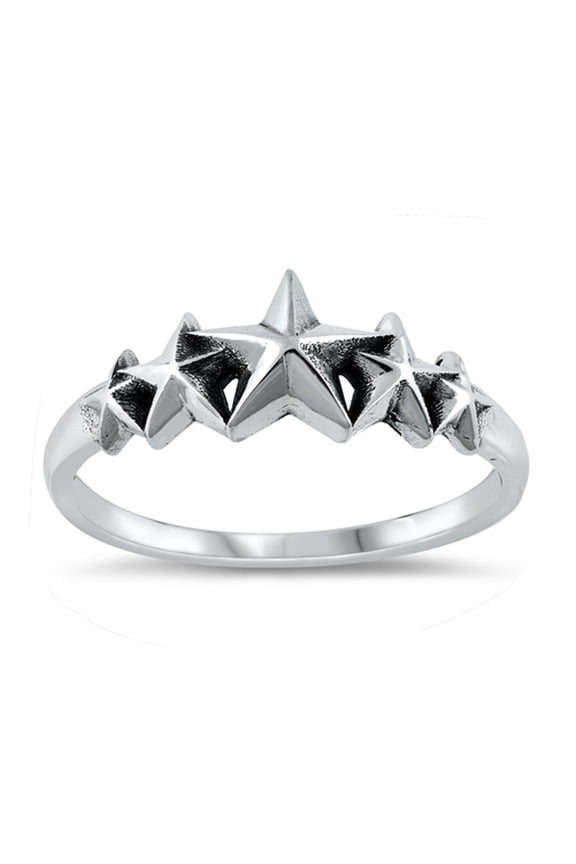 Convex Five Star Ring .925 Sterling Silver Band Jewelry Female Male Unisex Size 6