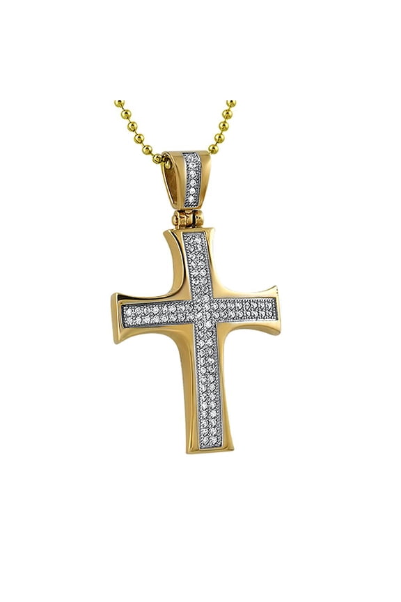 Convex Gold Stainless Steel Mini CZ Cross