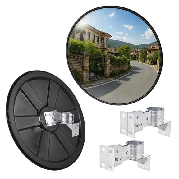 Convex Mirror Outdoor, 32 in 2 Pieces Wide Angle View Curved Safety Traffic Road Driveway Mirror for Intersections Warehouses Garages