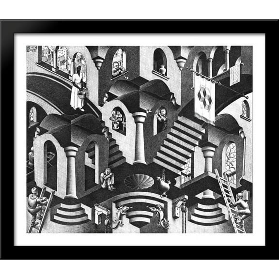Convex and Concave 32x28 Large Black Wood Framed Print Art by M.C. Escher