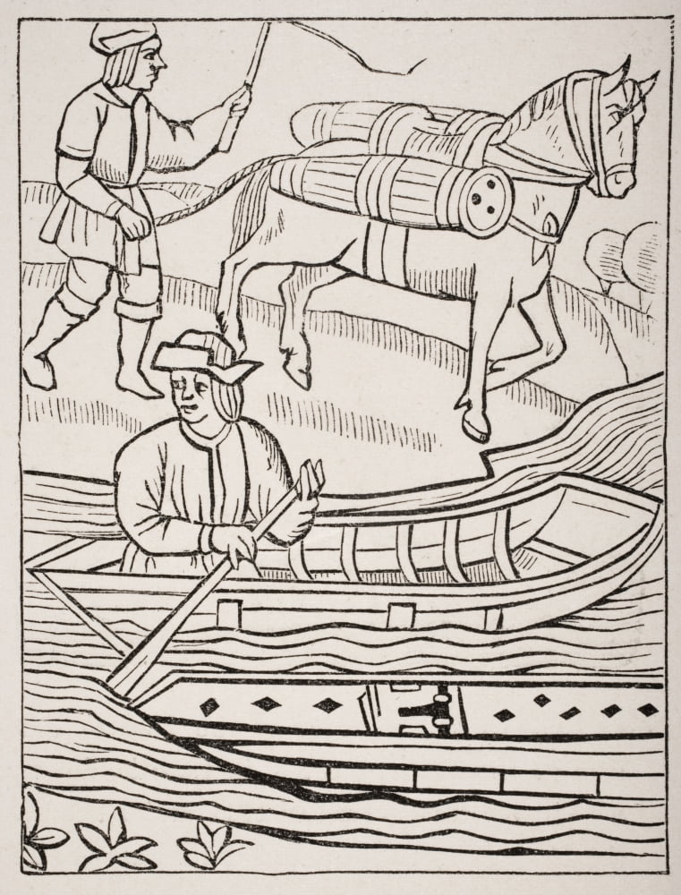 Conveyance Of Fish By Water And Land 19Th Century Copy Of Engraving In The Royal Statutes Of The Provostship Of Merchants 1528 Canvas Art - Ken Welsh Design Pics (13 x 17)