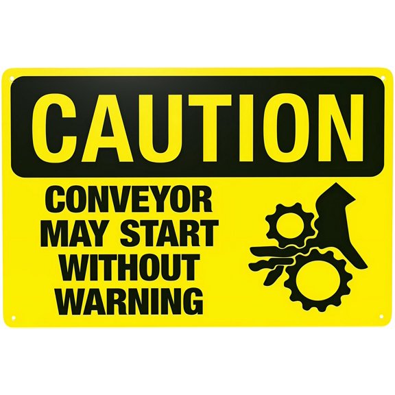 Conveyor May Start Without Warning Sign, 8"x12" Security Safety Metal Sign, Vintage Poster Decor for Business Office Home