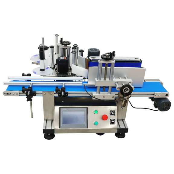 Conveyor Round Bottle High Speed Labeling Machine Automatic Round Bottle Label Applicator Desktop Labeler Maker with Emergency Stop Switch and Touch Screen 110V