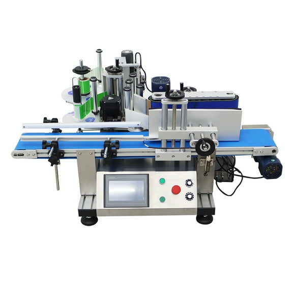 Conveyor Table Round Bottle High Speed Marking Labeling Machine Automatic Round Bottle Label Applicator Desktop Labeler Maker with Emergency Stop Switch and Touch Screen 110V 20-200PCS/min