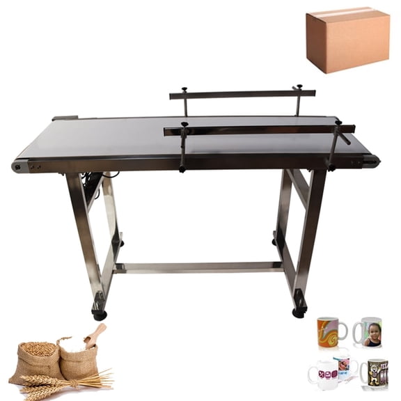 Conveyor With Double Guardrail 53*15.7" White PVC Belt Conveyor Industrial Conveyor Machine