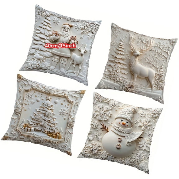 Convivial Christmas Gaddi Rock 4PCS Set Machine Washable Soft Stuff Seasonal Home Decoration Gift