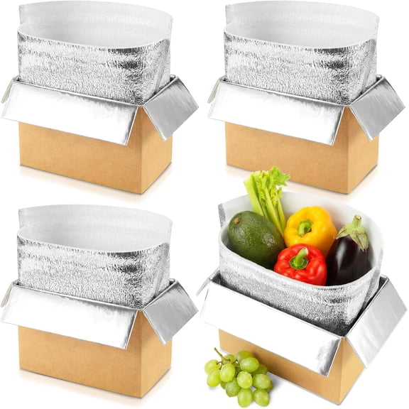 Convivium 4 Pack Insulated Shipping Boxes with Foil Liner Bags, Reusable Thermal Cooler Mailing Cartons for Cold Pack Shipping, Hot & Frozen Food Delivery, 8''x5''x6''