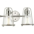 thumbnail image 1 of Conway Collection 2-Light Brushed Nickel Clear Seeded Farmhouse Bath Vanity Light, 1 of 2