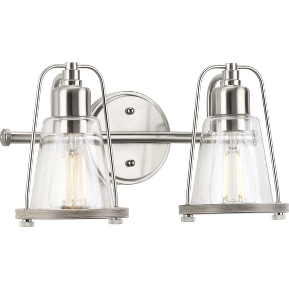 Conway Collection 2-Light Brushed Nickel Clear Seeded Farmhouse Bath Vanity Light