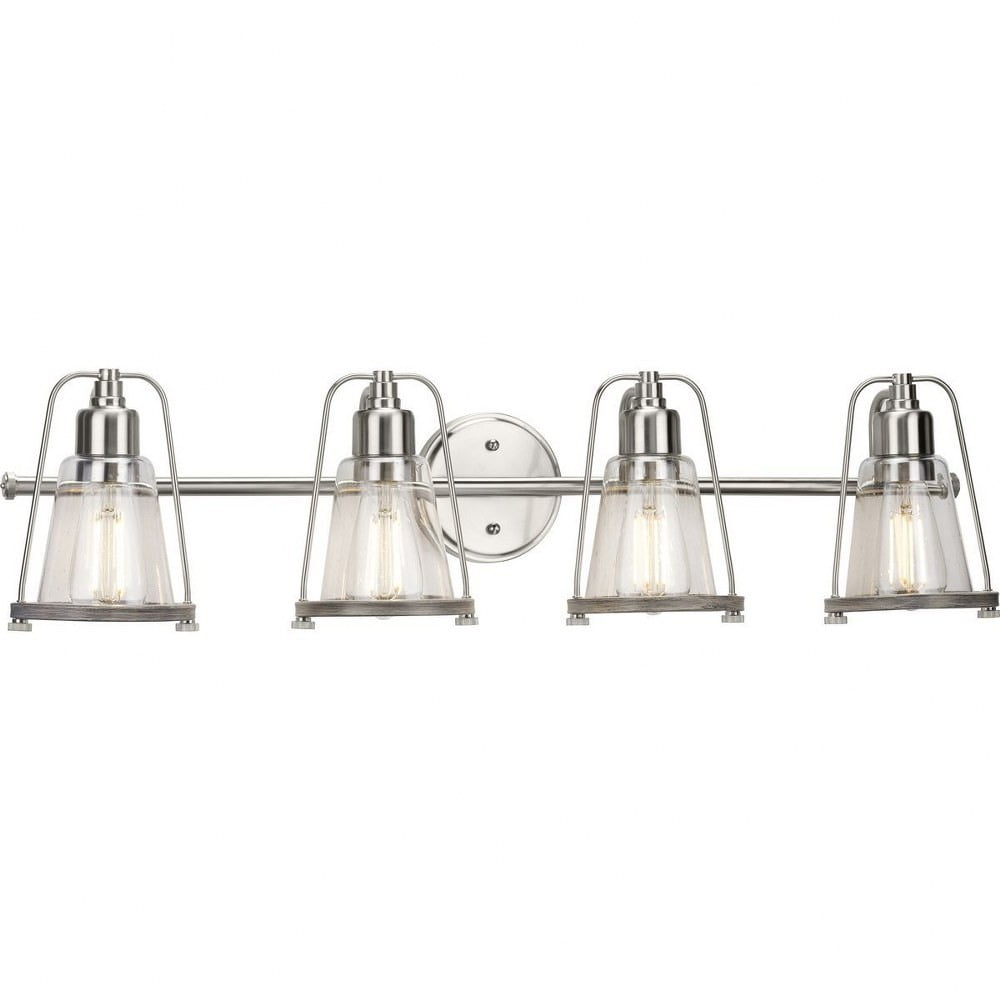 Conway Matte Black Steel 4-Light Bath Vanity with Clear Seeded Glass