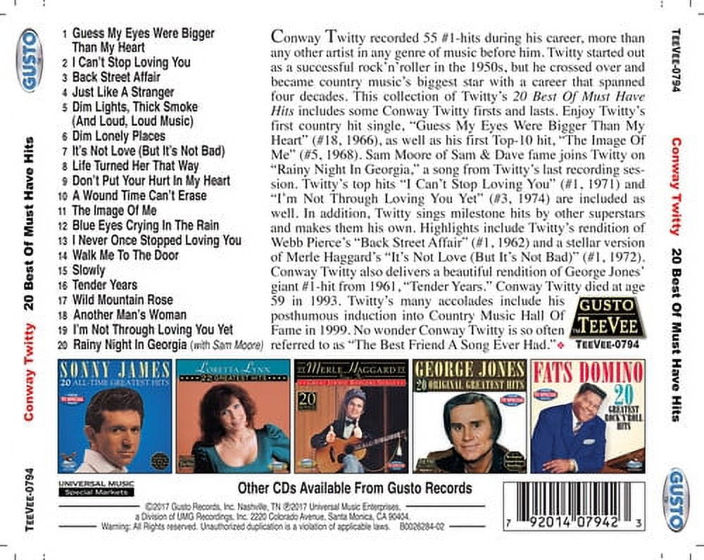 Conway Twitty - 20 Best Of Must Have Hits - Music & Performance - CD