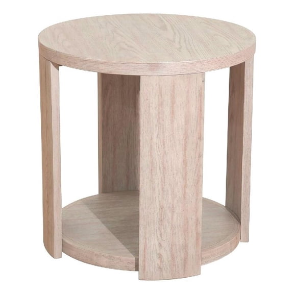 Cony Round End Table-Natural Oak Brown Wood-Caster Wheels-24 Inch