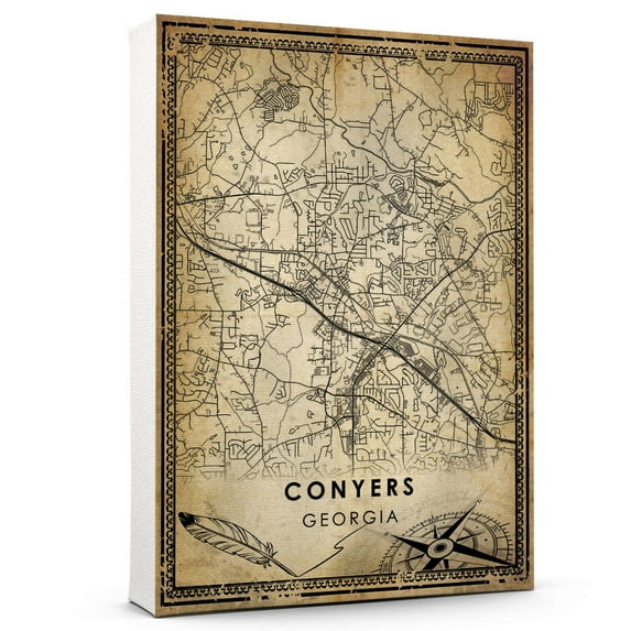 Conyers Vintage Map Prints Canvas, Georgia Map Art Canvas, Canvas, Conyers Map City style vintage Canvas , Canvas Wall Art, Street Map Artwork Canvas
