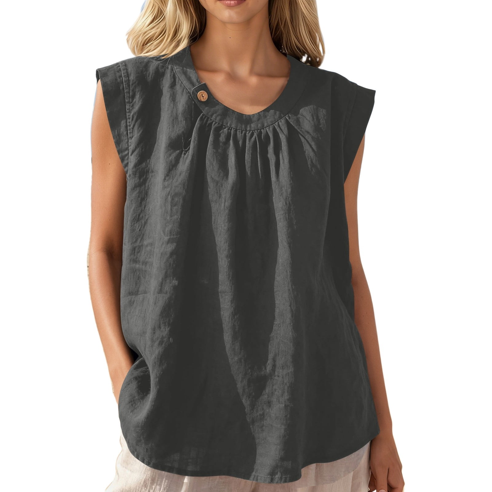 Conzone T Shirts For Women Solid Color Sleeveless Womens Shirts Crew ...