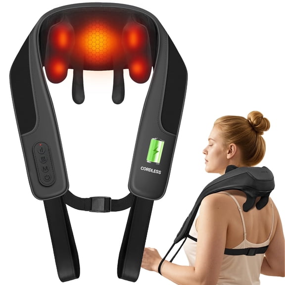 CooCoCo Cordless Neck Massager with Heat, Hands-Free Shiatsu Neck and Shoulder Massager for Pain Relief Deep Tissue, Wearable Neck Massager for Office, Home Relaxation
