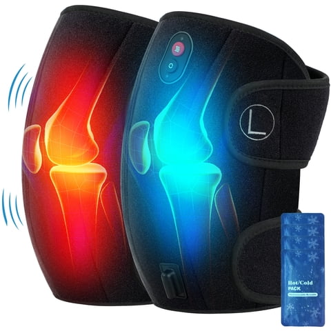 CooCoCo Knee Massager with Heat/Cold, Heated Knee Brace Wrap for Pain Relief, Gifts for Men