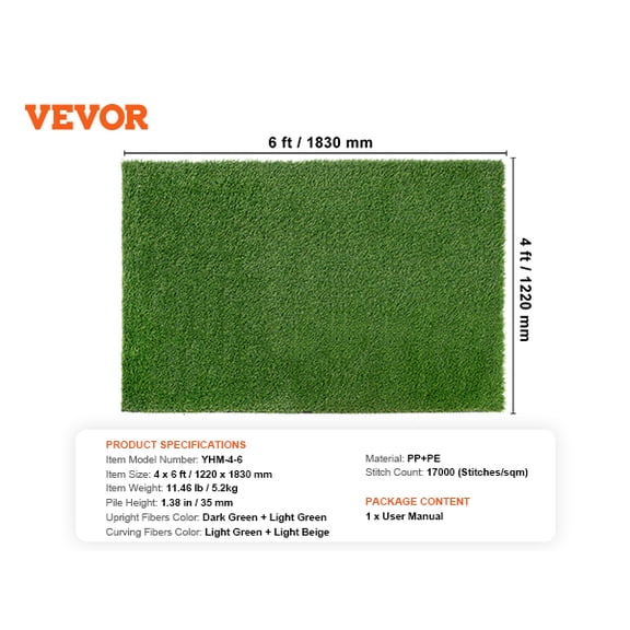 CooRug Artificial Grass Outdoor, Realistic Artificial Turf Grass Rug, Large Fake Grass for Dogs Indoor Outdoor Garden Lawn Land