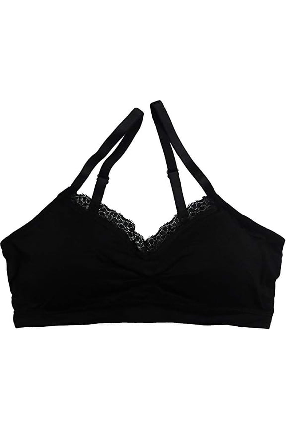 9042-BLACK-FULL SIZE Seamless V Neck with Lace Bra, Black - Full Size