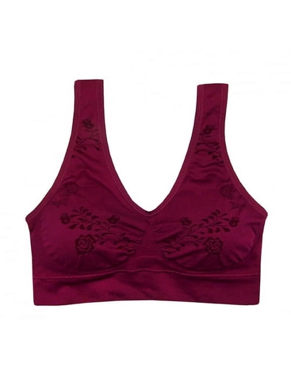 Womens Seamless Floral Pattern Comfort Bra (Large, Beaujolais)