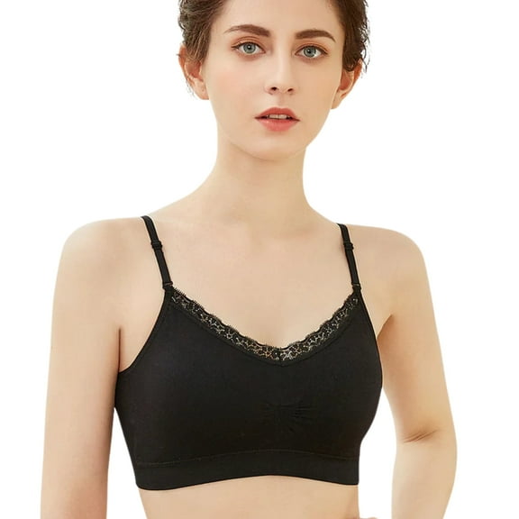 Coobie Seamless V-Neck Lace Trim Bra 9042, Everyday Bra for Women,Black,One Size