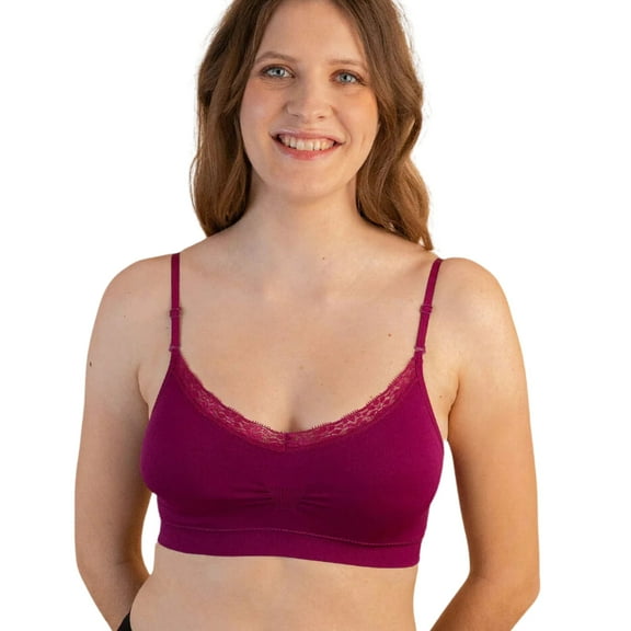 Coobie Seamless V-Neck Lace Trim Bra 9042, Everyday Bra for Women,Italian Plum,One Size