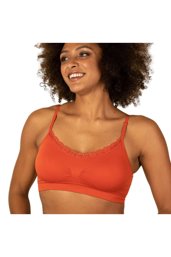 V-Neck Lace Trim Bra 9042,Tiger Lily,One Size