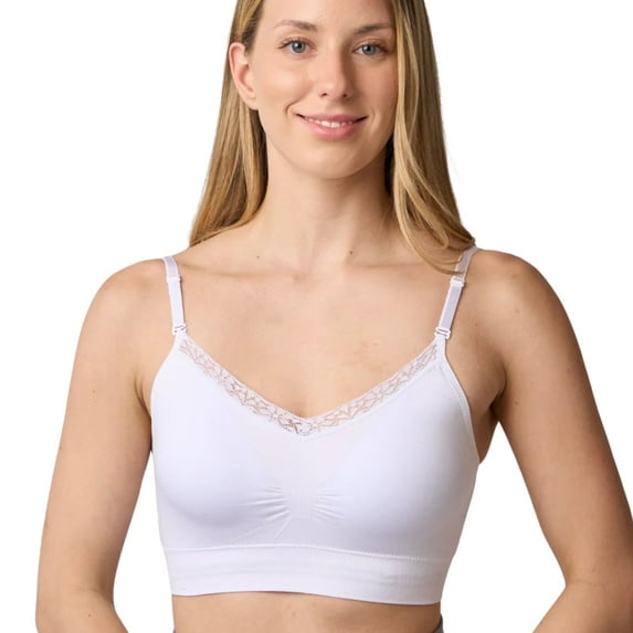 Coobie V-Neck Lace Trim Bra with Back Closure 9182,White,One Size