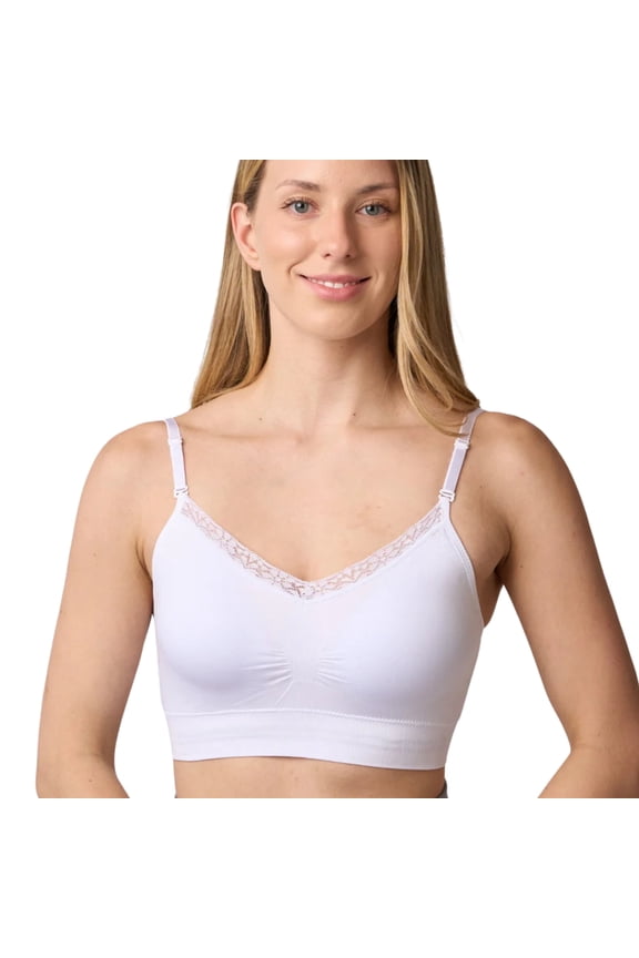 V-Neck Lace Trim Bra with Back Closure 9182,White,One Size