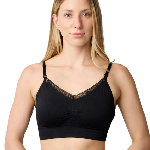 Coobie V-Neck Lace Trim Bra with Back Closure 9182,Black,One Size