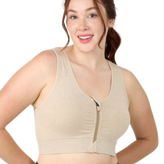 Coobie Women's Seamless Front Zip Sports Bra 9005, Light Nude, Large Size