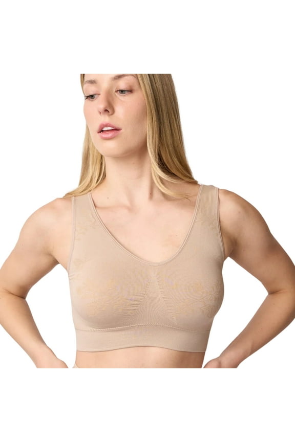 Women's Seamless Full Coverage Comfort Bra 9060,Floral Nude,X-Large Size