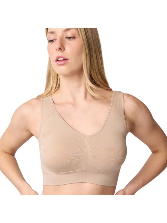 Women's Seamless Full Coverage Comfort Bra 9060, Floral Nude, Large Size
