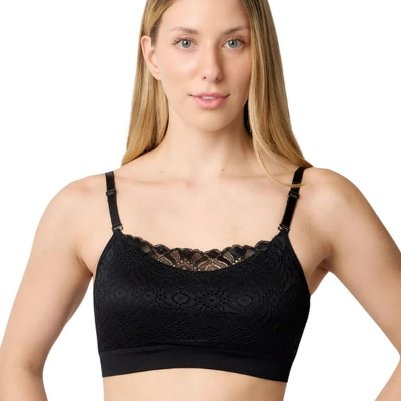Coobie Women's Seamless Lace Coverage Cami Bra 9050,Black,Full Size