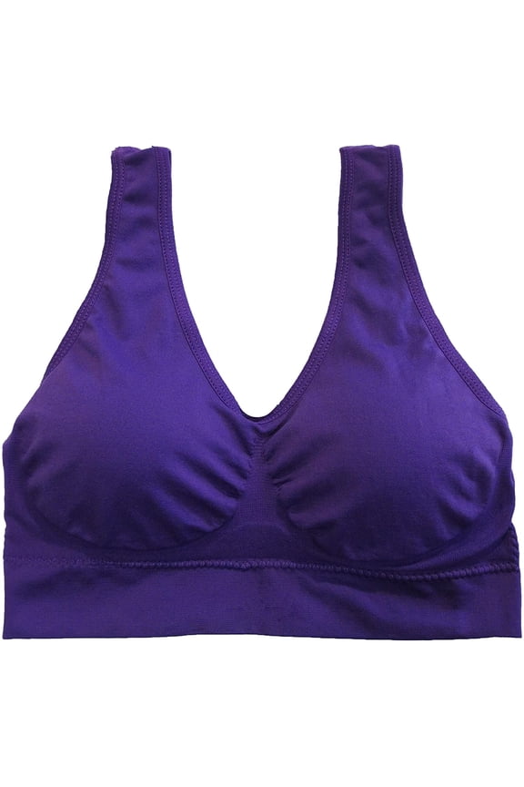 Womens Seamless Wide Strap Comfort Bra (Medium, Royal Purple)