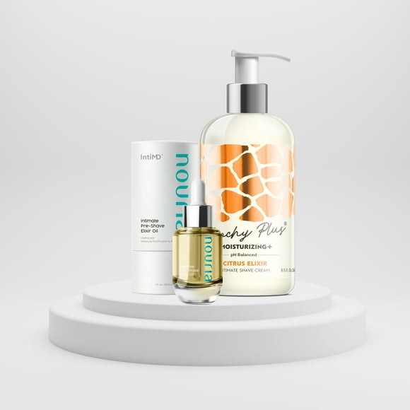 Coochy Plus Intimate Shave Cream Citrus Elixir + NOURIA Pre-Shave Elixir Moisturizer Oil Kit – HydroLock & MOISTURIZING PLUS Continuous Hydration Reliefs Razor Burn Bump Ingrown Hair