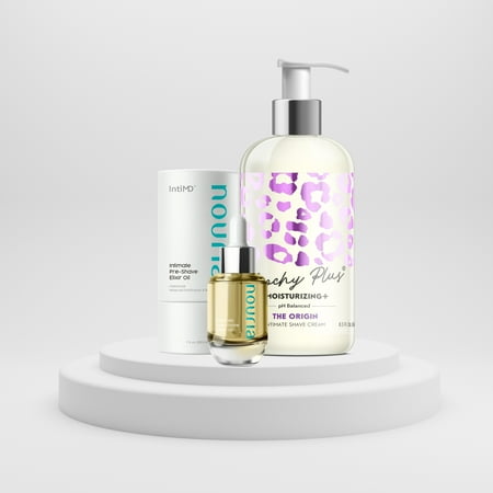 Coochy Plus Intimate Shave Cream The Origin + NOURIA Pre-Shave Elixir Moisturizer Oil Kit – HydroLock & MOISTURIZING PLUS Continuous Hydration Reliefs Razor Burn Bump Ingrown Hair