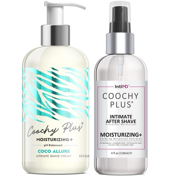 Coochy Plus Intimate Shaving Complete Kit - COCO ALLURE & Organic After Shave Protection Soothing Moisturizer Mist – Antioxidant Formula Prevents Razor Burns, Itchiness & Ingrown Hairs