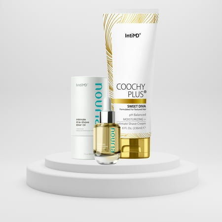 Coochy Plus Shave Cream Sweet Diva 8 oz + NOURIA Pre-Shave Elixir Oil 1 oz
