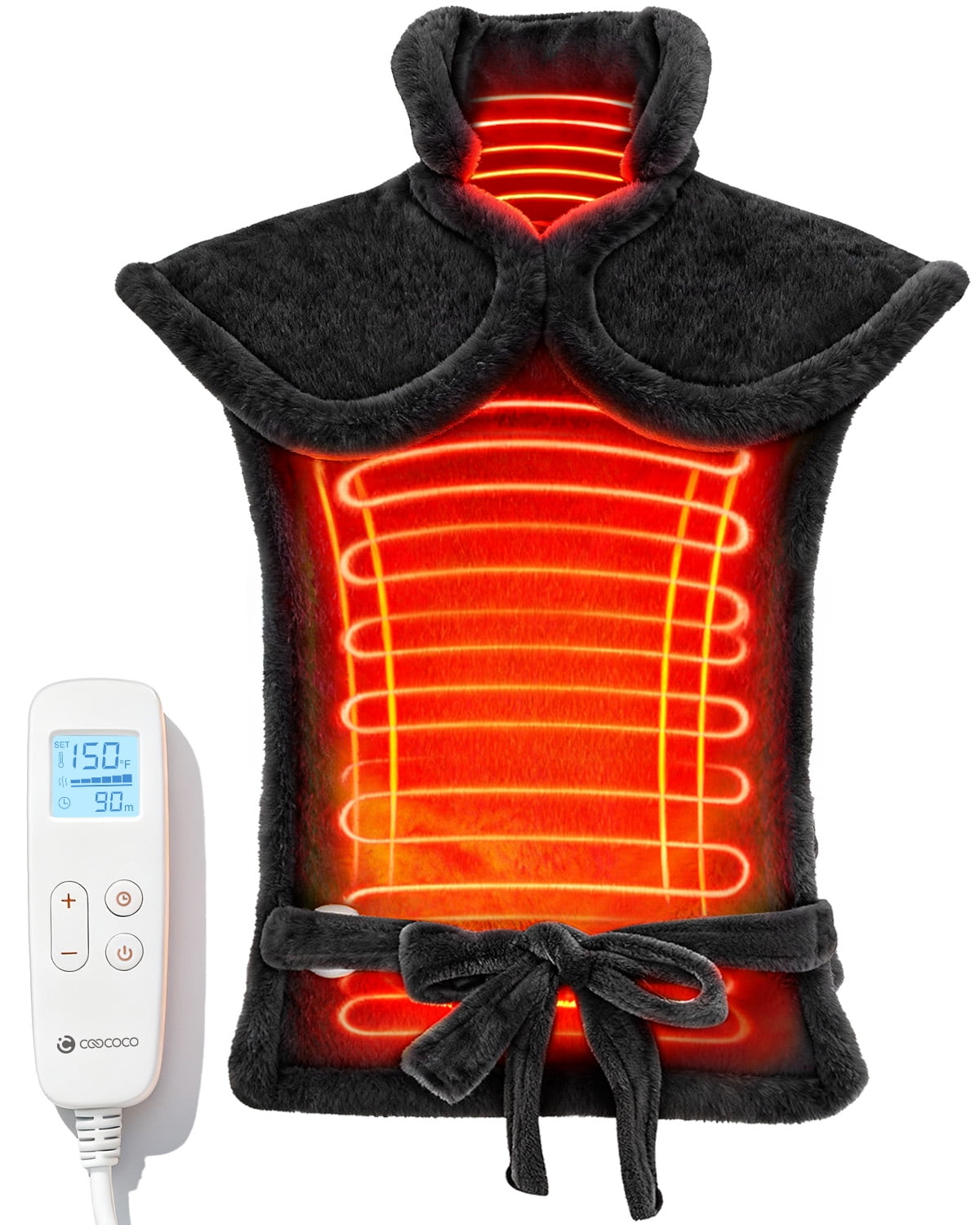 CooCoCo 37"x24" Heating Pad for Neck and Shoulders and Back, Heat Pad for Back Pain Relief, Full Back Heated Pad, 6 Heat Settings 3 Timers Auto-Off