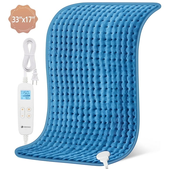 Coococo 33"x17" Large Electric Heating Pad for Back Neck Shoulders Muscle Pain, Cramps Relief with Auto Shut off, 3 Timer, 6 Temp Controller, Gifts