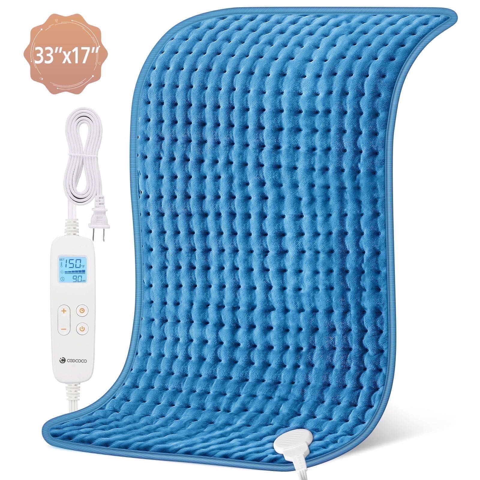 Coococo 33"x17" Large Electric Heating Pad for Back Neck Shoulders Muscle Pain, Cramps Relief with Auto Shut off, 3 Timer, 6 Temp Controller, Gifts